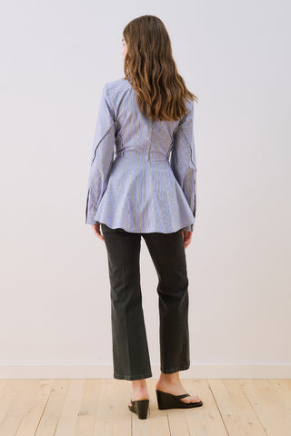 Ruffle Detail Striped Shirt Dark Brown