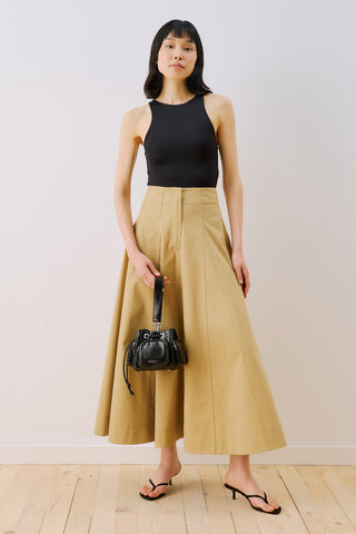 Panelled Gabardine Skirt Camel