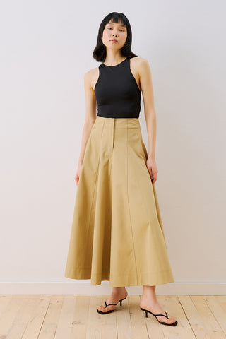 Panelled Gabardine Skirt Camel