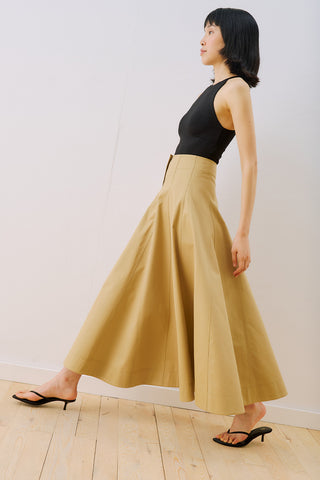 Panelled Gabardine Skirt Camel