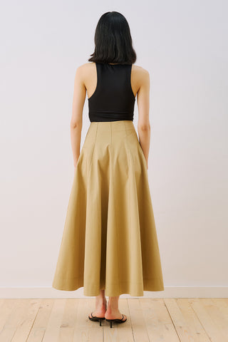 Panelled Gabardine Skirt Camel
