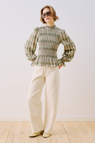 Shirred Long Sleeve Blouse Green