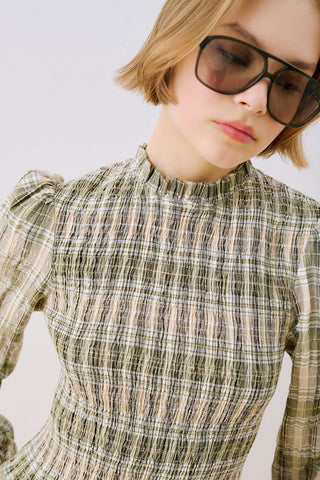 Shirred Long Sleeve Blouse Green
