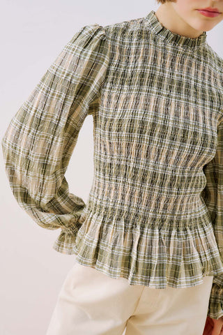 Shirred Long Sleeve Blouse Green