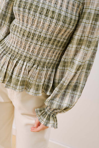 Shirred Long Sleeve Blouse Green