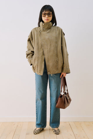 Washed Effect Statement Jacket Dark Green