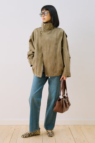 Washed Effect Statement Jacket Dark Green