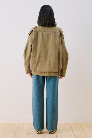 Washed Effect Statement Jacket Dark Green