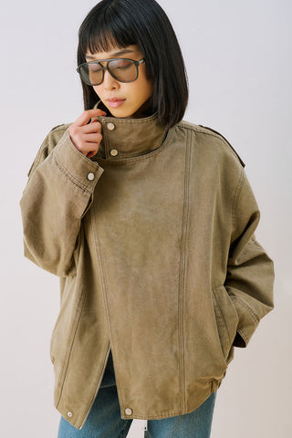 Washed Effect Statement Jacket Dark Green