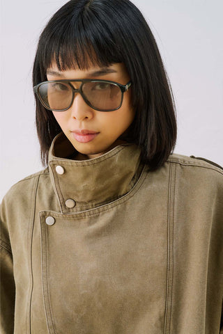 Washed Effect Statement Jacket Dark Green