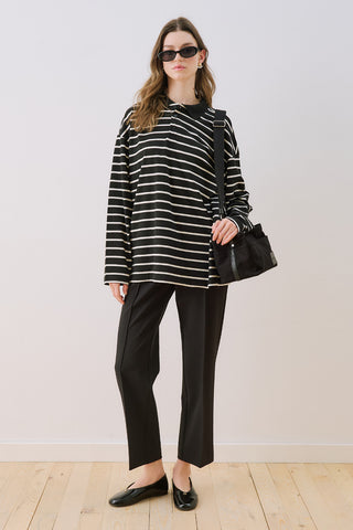 Striped Polo Collar Sweatshirt Black