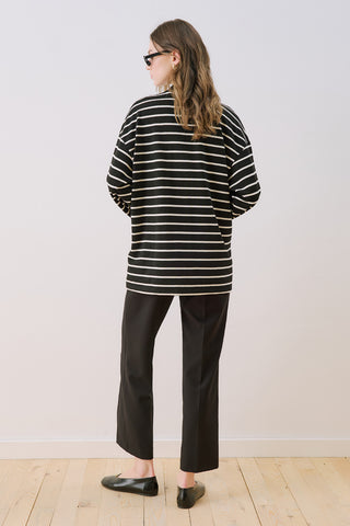 Striped Polo Collar Sweatshirt Black