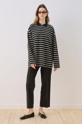 Striped Polo Collar Sweatshirt Black