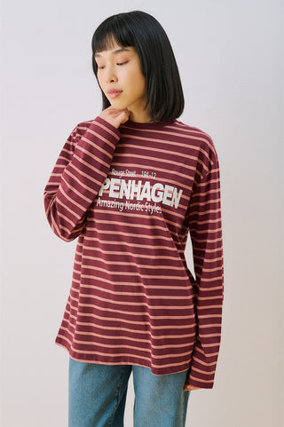 Oversized Striped T-Shirt Burgundy