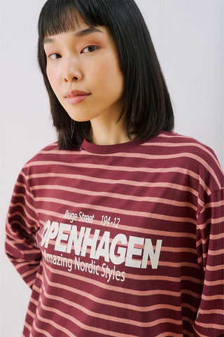 Oversized Striped T-Shirt Burgundy