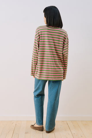 Striped Polo Collar Sweatshirt Pink
