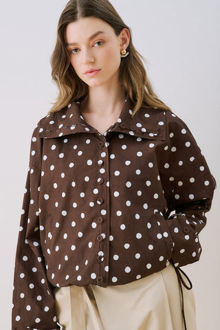 High-Neck Detail Shirt Polka Dots Brown