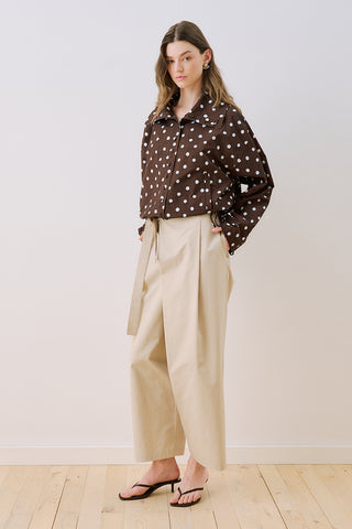 High-Neck Detail Shirt Polka Dots Brown