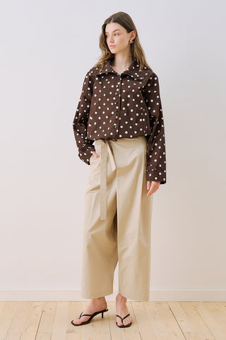 High-Neck Detail Shirt Polka Dots Brown