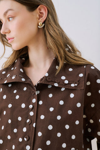 High-Neck Detail Shirt Polka Dots Brown
