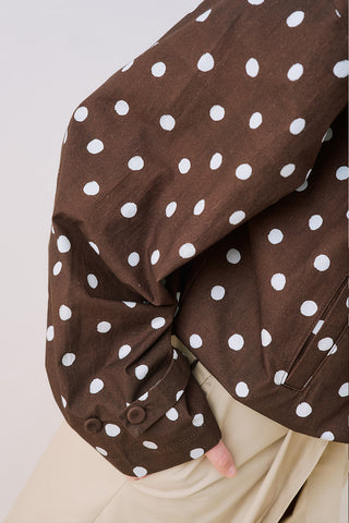 High-Neck Detail Shirt Polka Dots Brown
