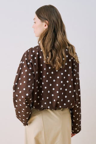 High-Neck Detail Shirt Polka Dots Brown