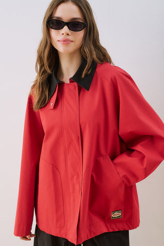 Time Contrast Collar Jacket Red