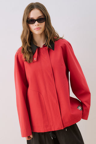 Time Contrast Collar Jacket Red