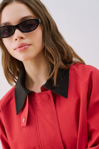Time Contrast Collar Jacket Red