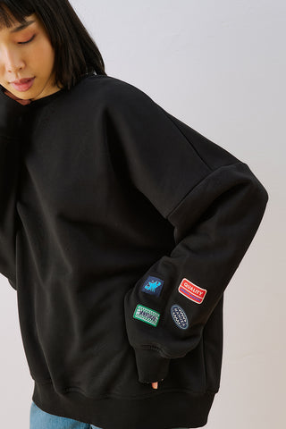 Oversized Sweatshirt With Label Detail Black