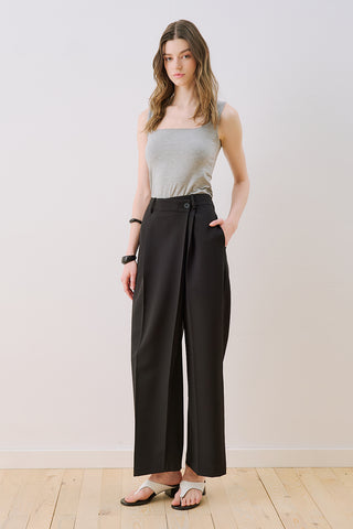 Wrap Front Fabric Trousers Black