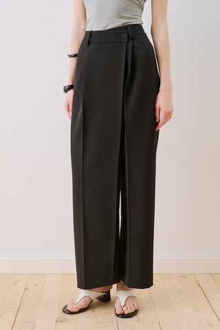 Wrap Front Fabric Trousers Black
