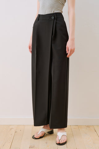 Wrap Front Fabric Trousers Black