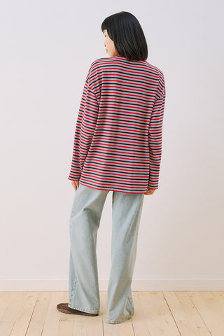 Striped Polo Collar Sweatshirt Red