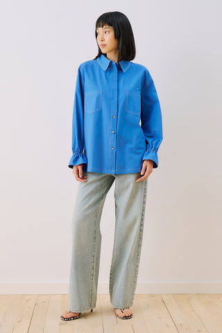 Lenny Pleat Detail Shirt Blue