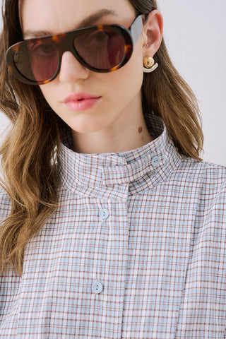 Leni Pleat Detail Shirt Blue