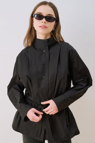 Leni Pleat Detail Shirt Black