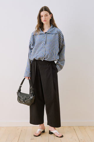 High-Neck Detail Shirt Blue Plaid