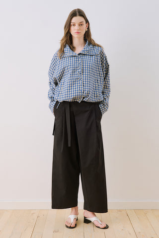 High-Neck Detail Shirt Blue Plaid