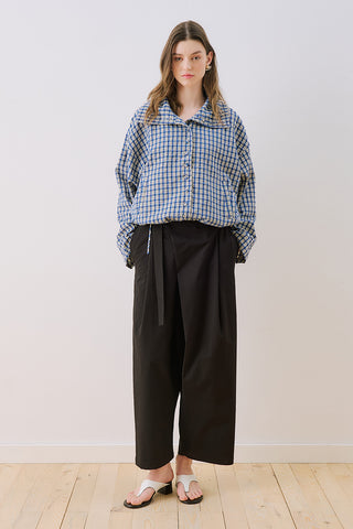 High-Neck Detail Shirt Blue Plaid