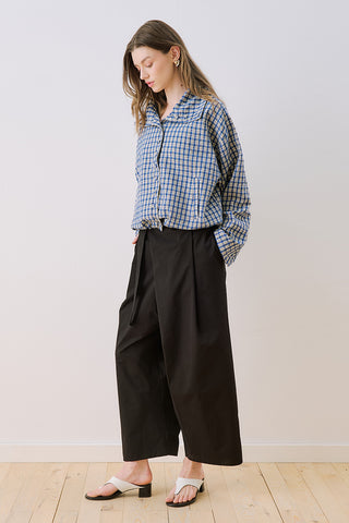 High-Neck Detail Shirt Blue Plaid