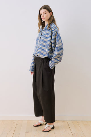 High-Neck Detail Shirt Blue Plaid