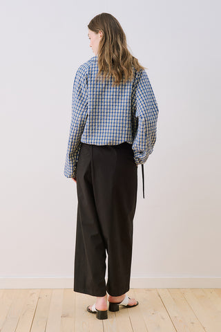 High-Neck Detail Shirt Blue Plaid