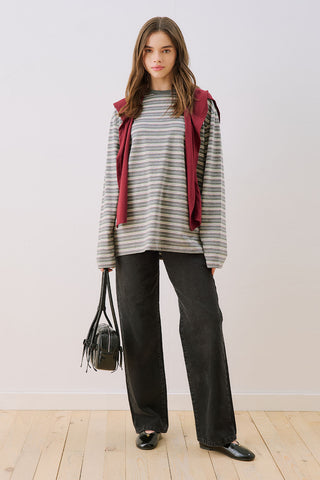 Striped T-Shirt With Scarf Detail Grey