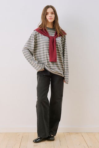 Striped T-Shirt With Scarf Detail Grey
