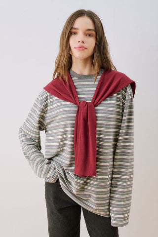 Striped T-Shirt With Scarf Detail Grey