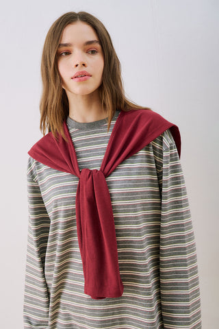 Striped T-Shirt With Scarf Detail Grey