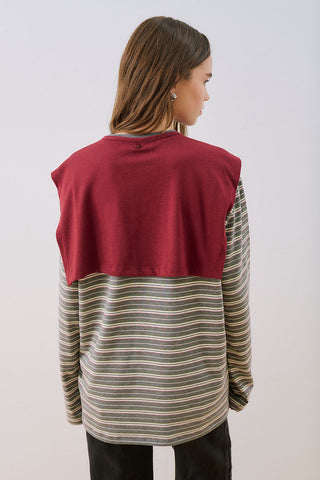 Striped T-Shirt With Scarf Detail Grey