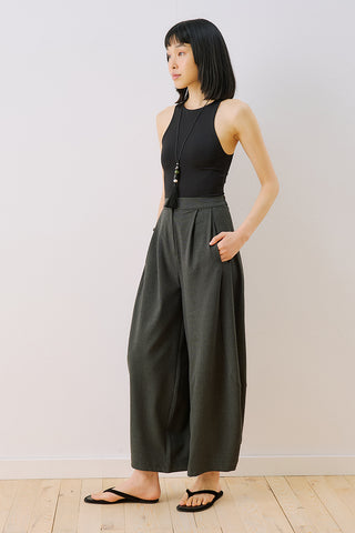 Balloon Leg Fabric Trousers Anthracite