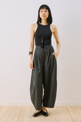 Balloon Leg Fabric Trousers Anthracite